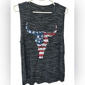 MMCMMCMM Black Sleeveless Top with American Flag Bull Design NWOT